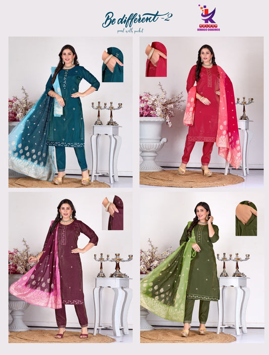 Be Different 2 Mlm Kalash Lifestyle Roman Simmer Readymade Pant Style Suits Wholesaler India