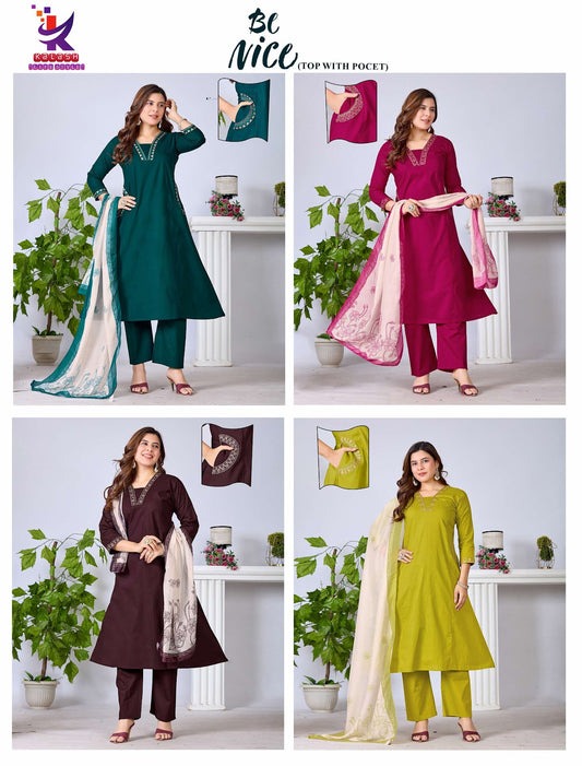 Be Nice Mlm Kalash Lifestyle Dhabu Cotton Readymade Pant Style Suits Manufacturer