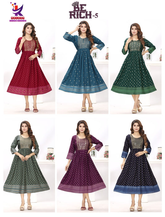 Be Rich 5 Mlm Kalash Lifestyle Rayon 14Kg Anarkali Kurtis Wholesaler