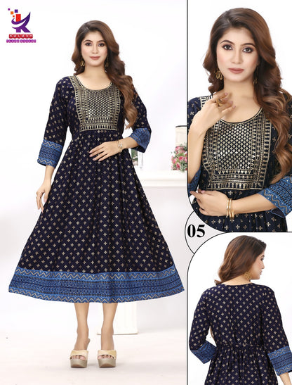 Be Rich 5 Mlm Kalash Lifestyle Rayon 14Kg Anarkali Kurtis Wholesaler