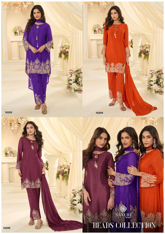 Beads Collection Sayuri Chinnon Silk Readymade Suits Wholesale Price