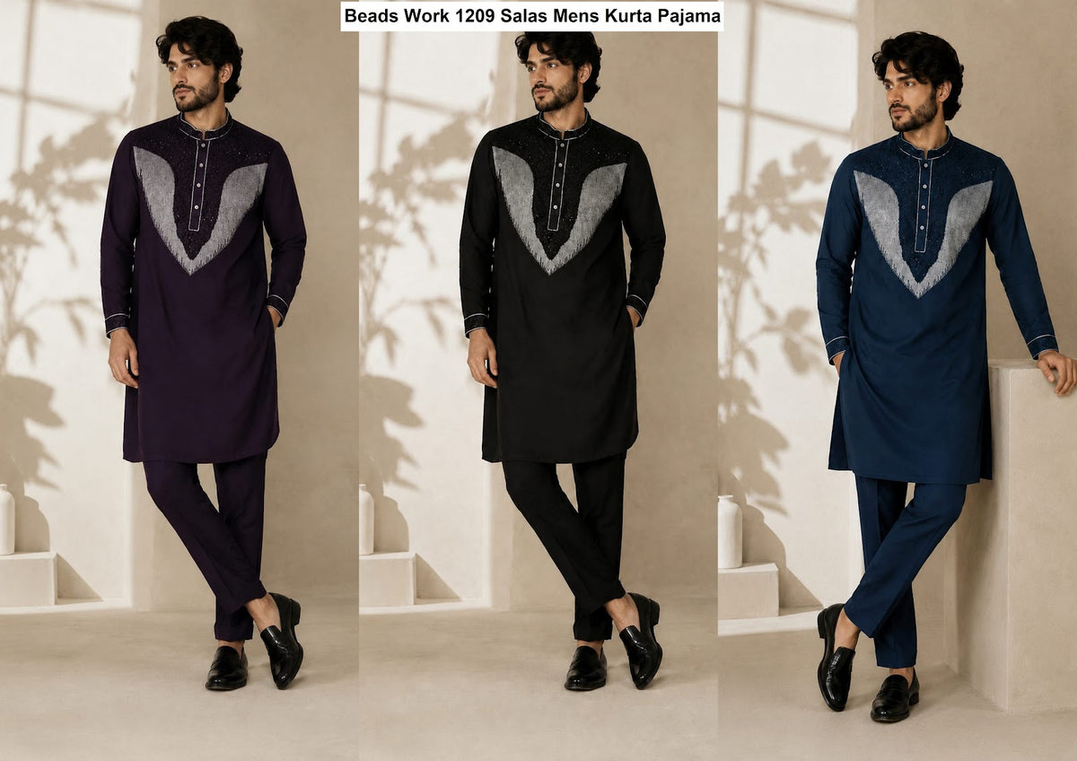 Beads Work 1209 Salas Premium Lachka Mens Kurta Pajama Manufacturer Gujarat
