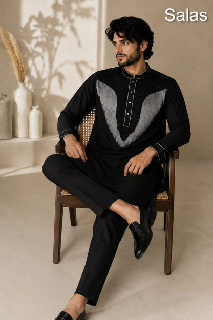 Beads Work 1209 Salas Premium Lachka Mens Kurta Pajama Manufacturer Gujarat