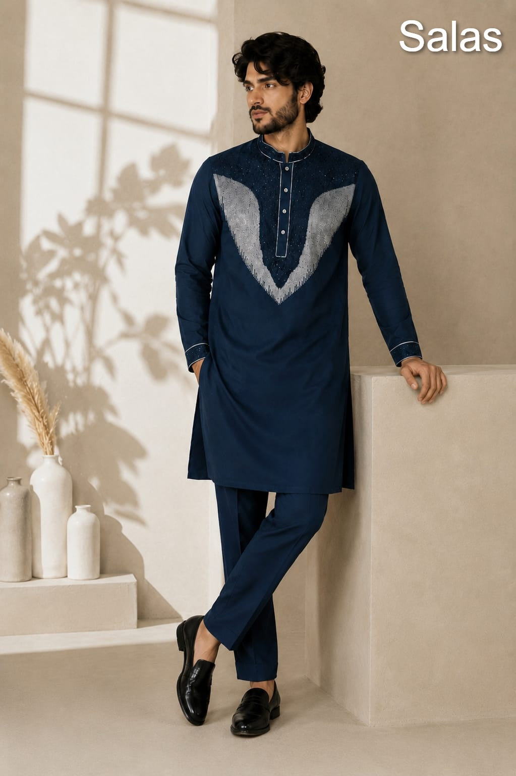 Beads Work 1209 Salas Premium Lachka Mens Kurta Pajama Manufacturer Gujarat
