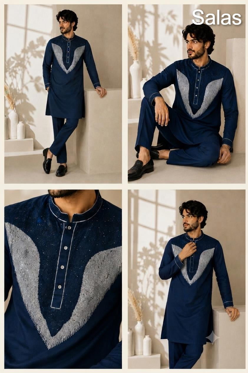 Beads Work 1209 Salas Premium Lachka Mens Kurta Pajama Manufacturer Gujarat