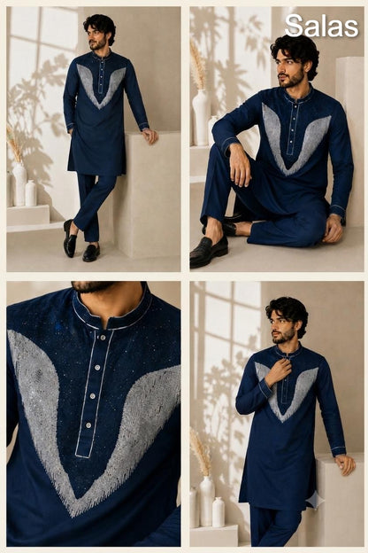 Beads Work 1209 Salas Premium Lachka Mens Kurta Pajama Manufacturer Gujarat