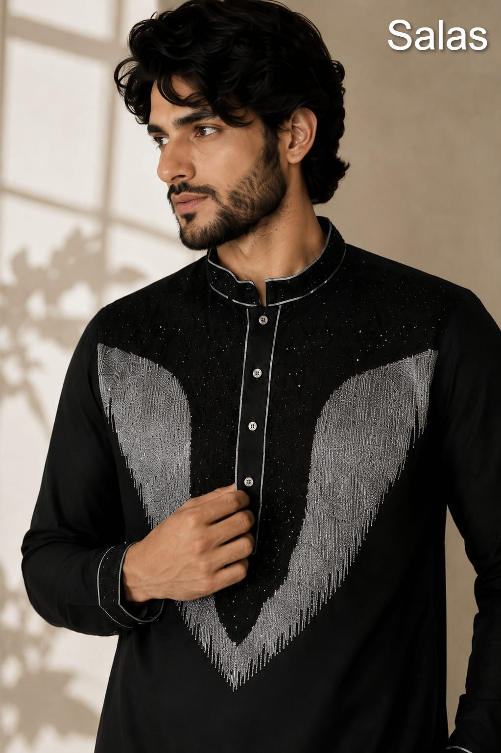 Beads Work 1209 Salas Premium Lachka Mens Kurta Pajama Manufacturer Gujarat