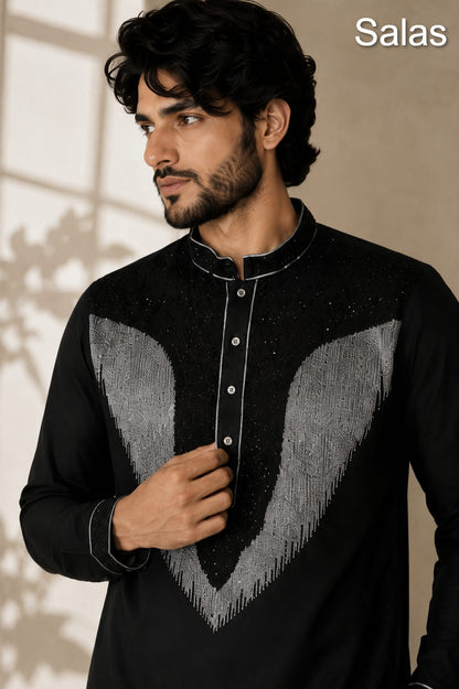 Beads Work 1209 Salas Premium Lachka Mens Kurta Pajama Manufacturer Gujarat