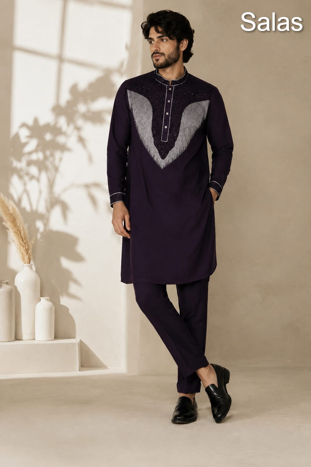 Beads Work 1209 Salas Premium Lachka Mens Kurta Pajama Manufacturer Gujarat