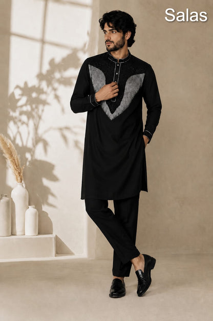 Beads Work 1209 Salas Premium Lachka Mens Kurta Pajama Manufacturer Gujarat