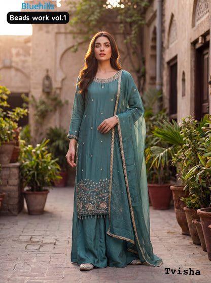 Beads Work Vol 1 Bluehills Crush Readymade Plazzo Style Suits Wholesale Rate