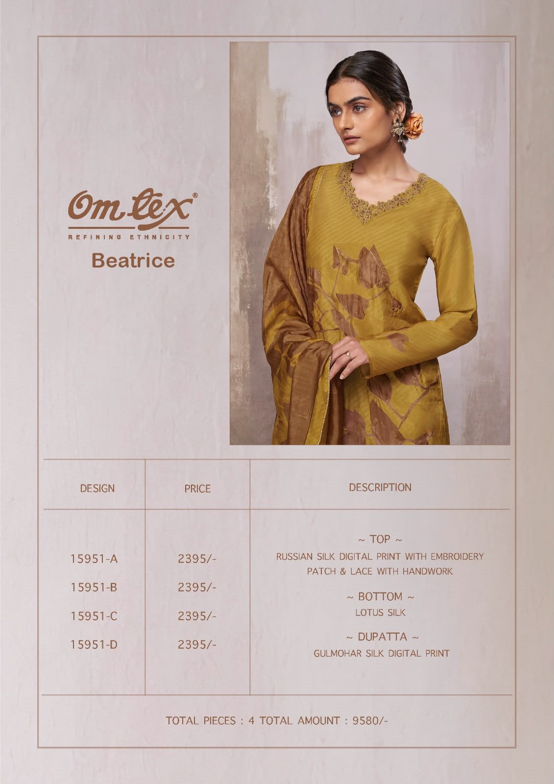 Beatrice Omtex Russian Silk Pant Style Suits Wholesale Price