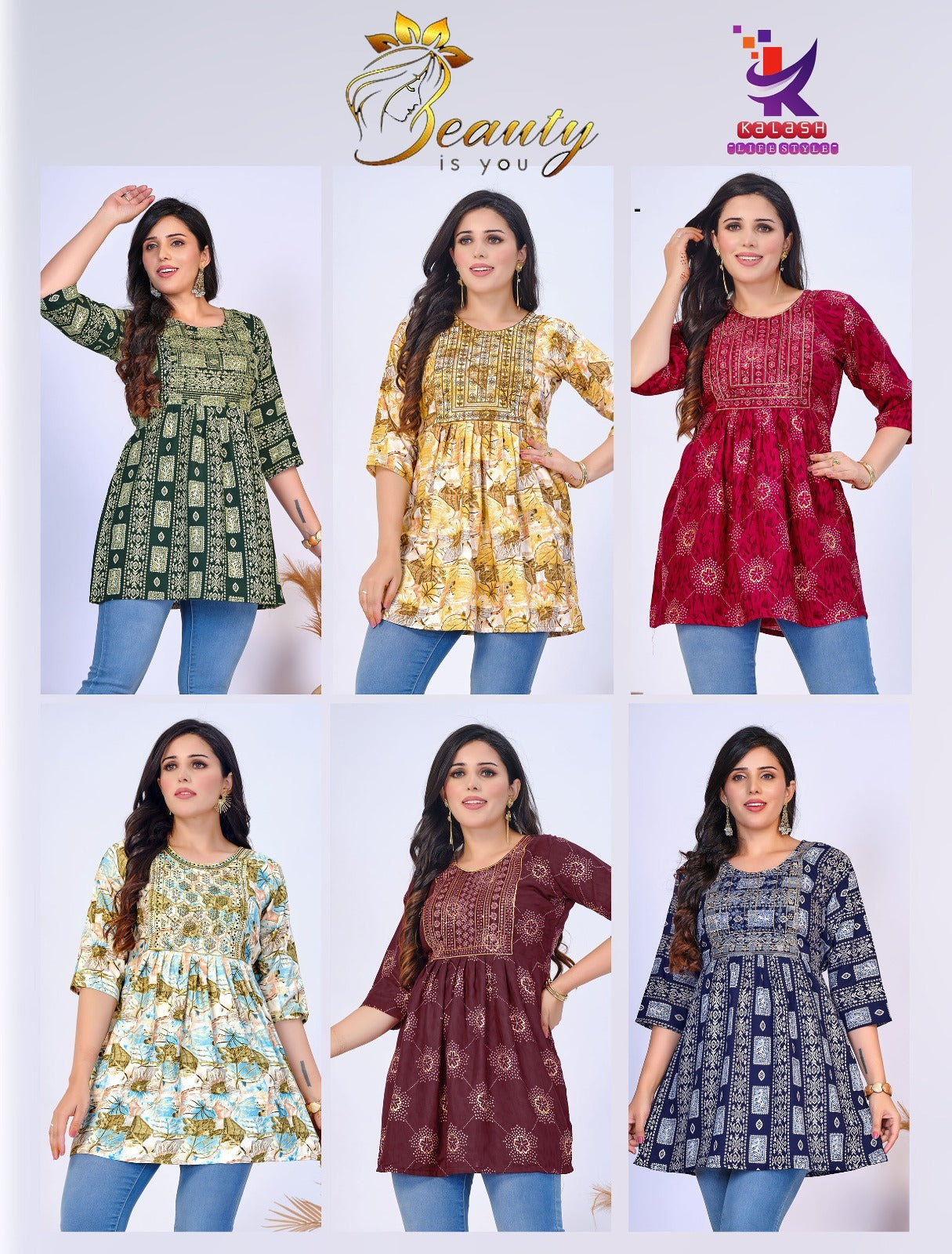 Beauty Is You Mlm Kalash Lifestyle Rayon 14Kg Short Kurtis Supplier India