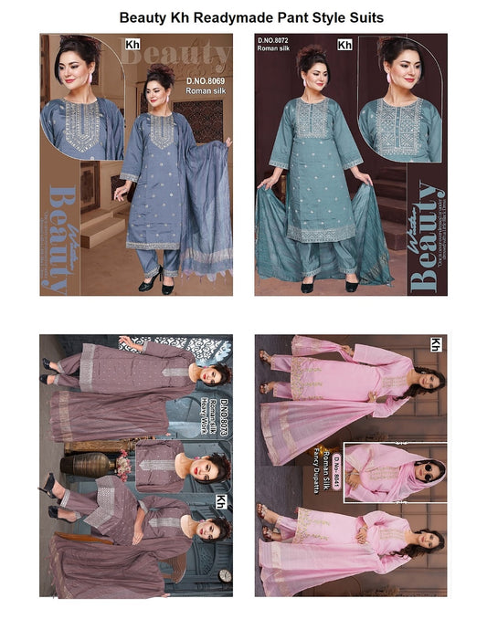 Beauty Kh Roman Silk Readymade Pant Style Suits Manufacturer