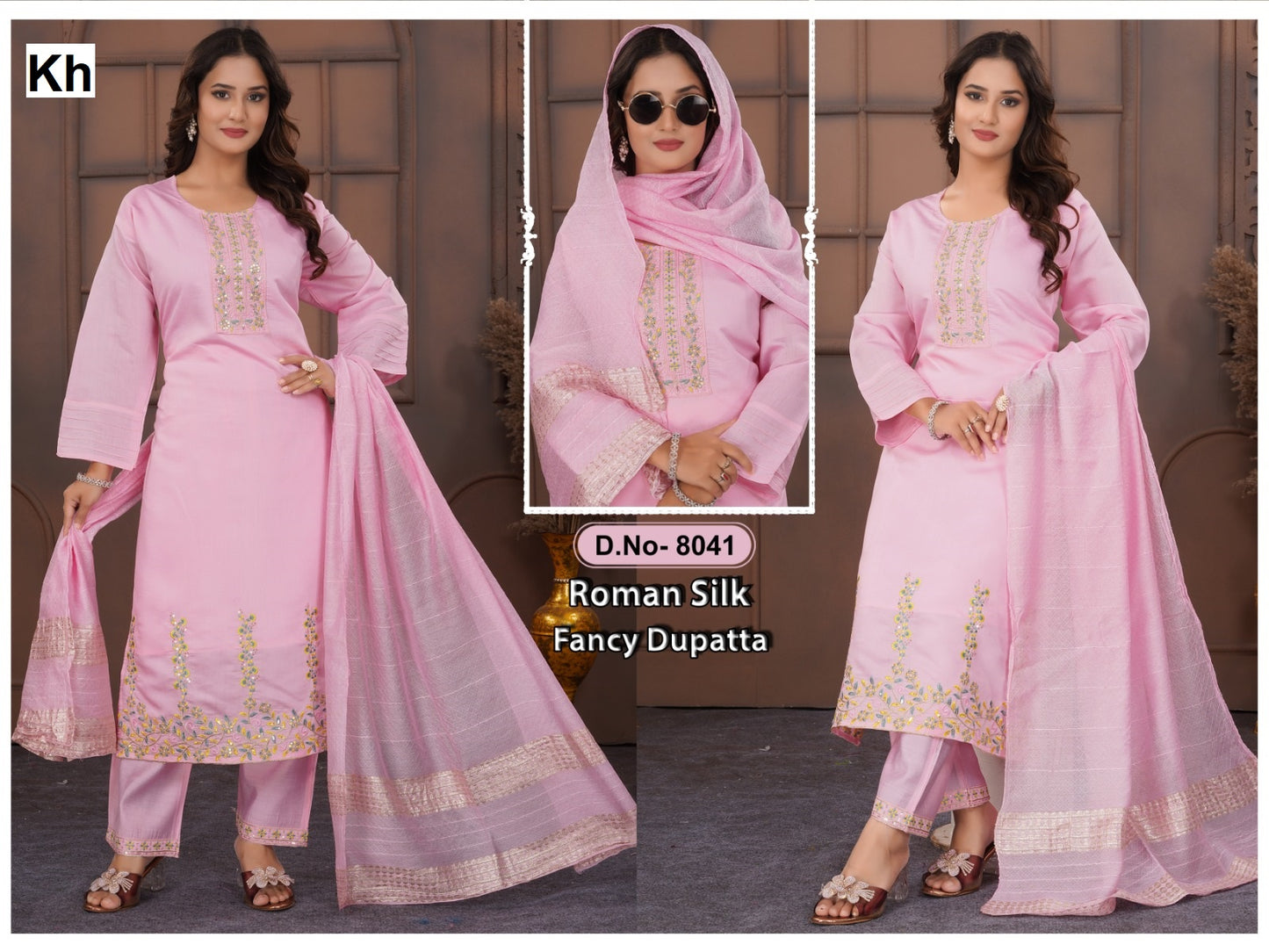 Beauty Kh Roman Silk Readymade Pant Style Suits Manufacturer