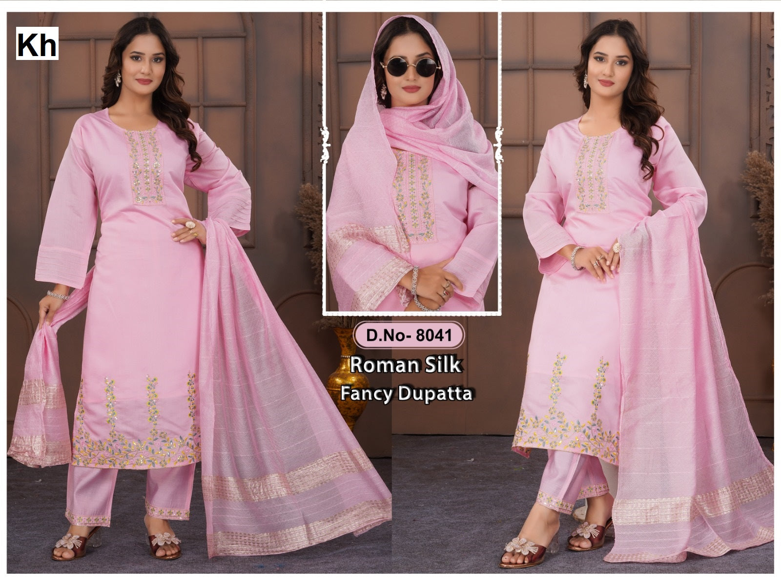 Beauty Kh Roman Silk Readymade Pant Style Suits Manufacturer