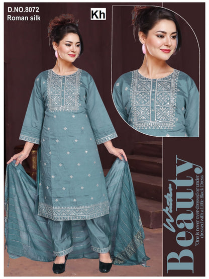Beauty Kh Roman Silk Readymade Pant Style Suits Manufacturer