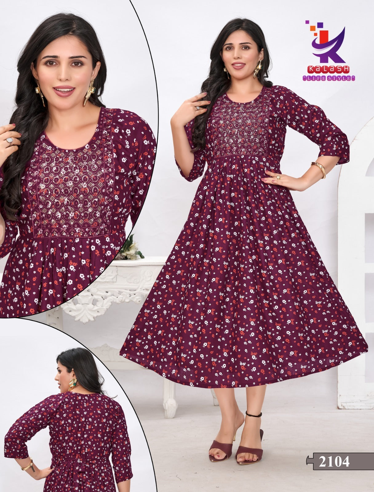 Beauty Look Mlm Kalash Lifestyle Rayon 14Kg Anarkali Kurtis Wholesale