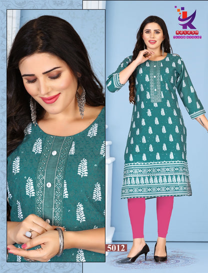 Beauty Of Her Mlm Kalash Lifestyle Rayon Long Straight Kurti Manufacturer Gujarat