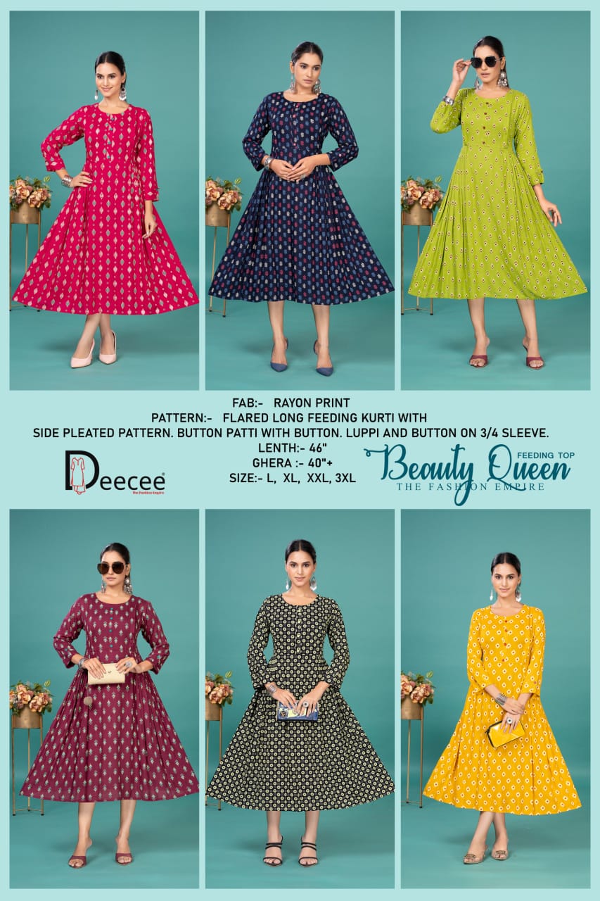 Beauty Queen Deecee Rayon Feeding Kurtis Supplier