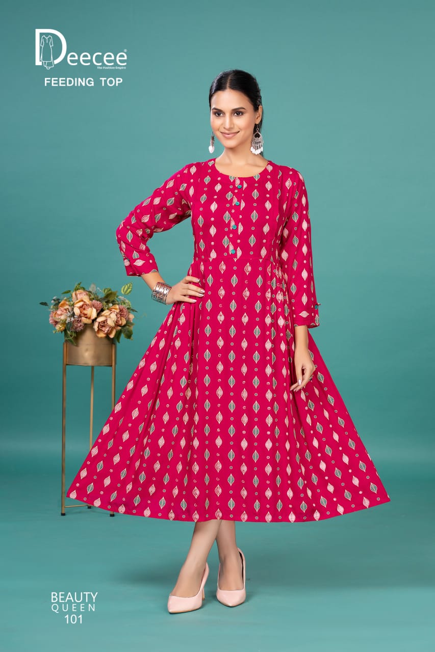 Beauty Queen Deecee Rayon Feeding Kurtis Supplier
