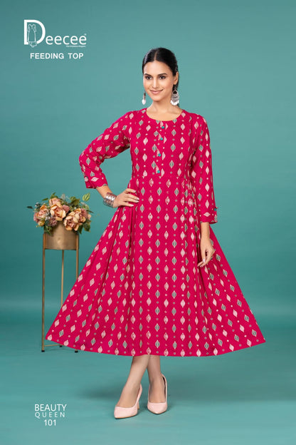 Beauty Queen Deecee Rayon Feeding Kurtis Supplier
