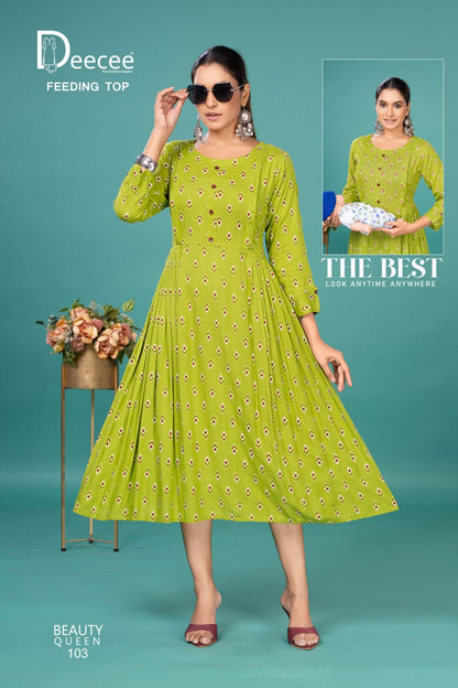Beauty Queen Deecee Rayon Feeding Kurtis Supplier