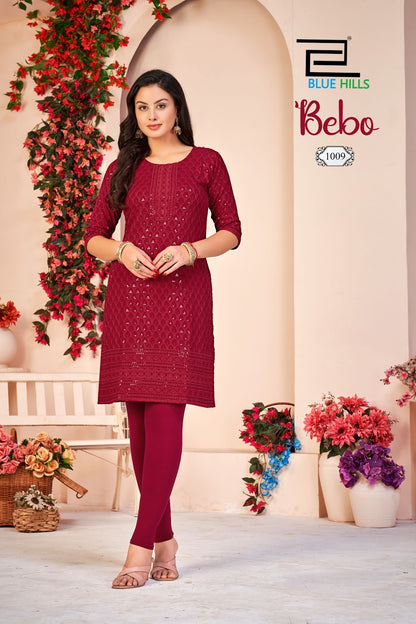 Bebo Blue Hills Rayon Knee Length Kurtis Exporter India