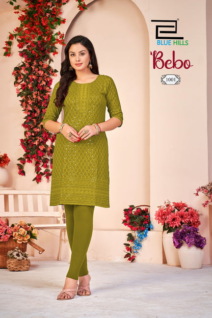 Bebo Blue Hills Rayon Knee Length Kurtis Exporter India