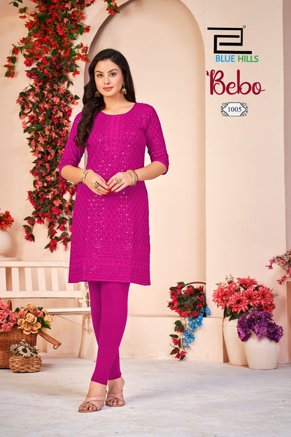 Bebo Blue Hills Rayon Knee Length Kurtis Exporter India