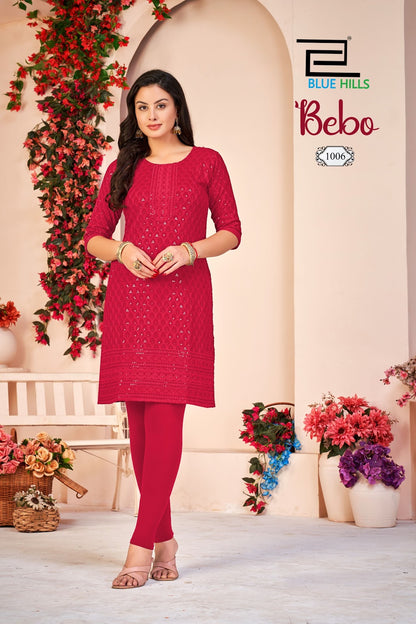 Bebo Blue Hills Rayon Knee Length Kurtis Exporter India