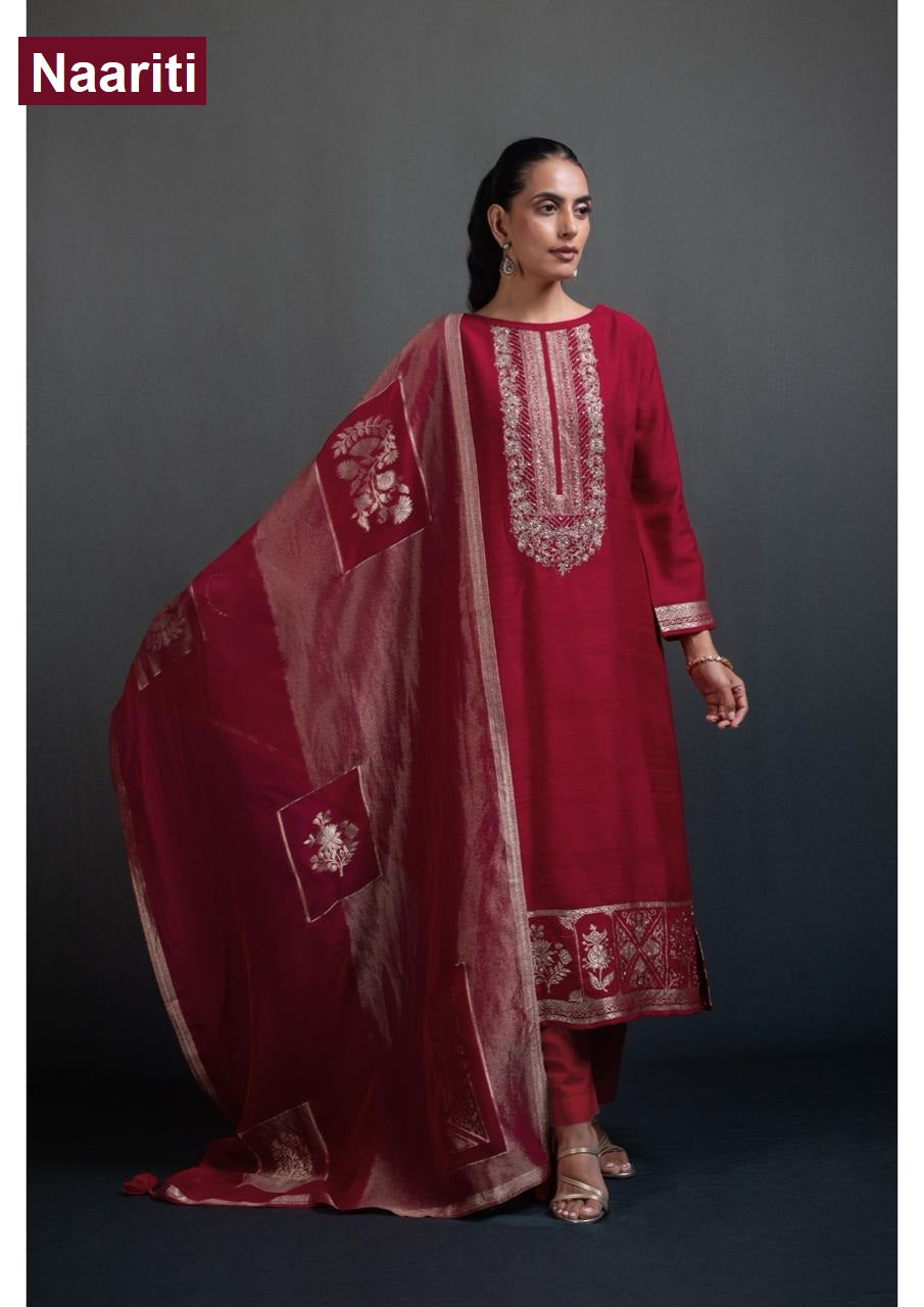 Beenal 2893 Naariti Raw Silk Pant Style Suits Exporter Gujarat