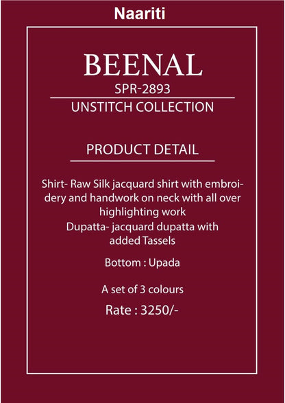 Beenal 2893 Naariti Raw Silk Pant Style Suits Exporter Gujarat