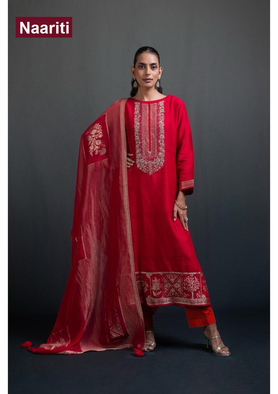 Beenal 2893 Naariti Raw Silk Pant Style Suits Exporter Gujarat