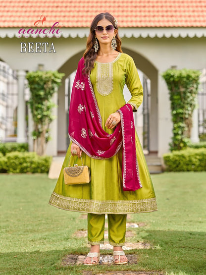 Beeta Aanchi Vichitra Silk Readymade Anarkali Suits Manufacturer India