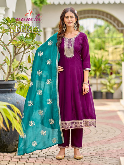 Beeta Aanchi Vichitra Silk Readymade Anarkali Suits Manufacturer India