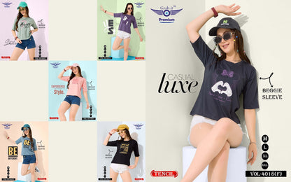 Beggie Sleeves Vol 4018 F Grab It Tencil Women Tshirt Exporter