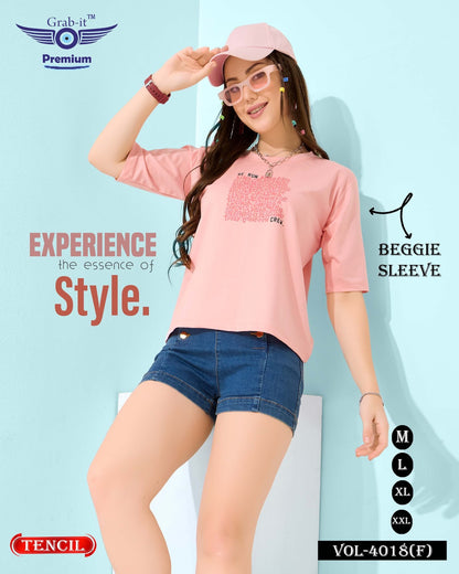 Beggie Sleeves Vol 4018 F Grab It Tencil Women Tshirt Exporter