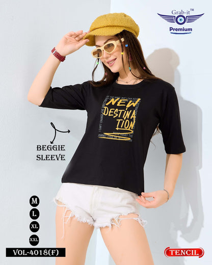 Beggie Sleeves Vol 4018 F Grab It Tencil Women Tshirt Exporter