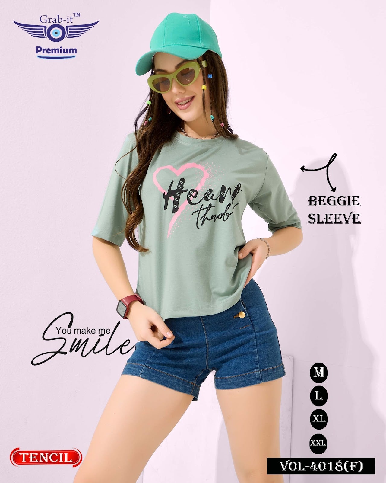 Beggie Sleeves Vol 4018 F Grab It Tencil Women Tshirt Exporter