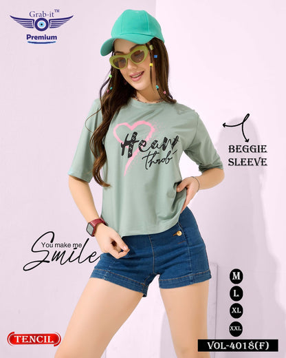 Beggie Sleeves Vol 4018 F Grab It Tencil Women Tshirt Exporter