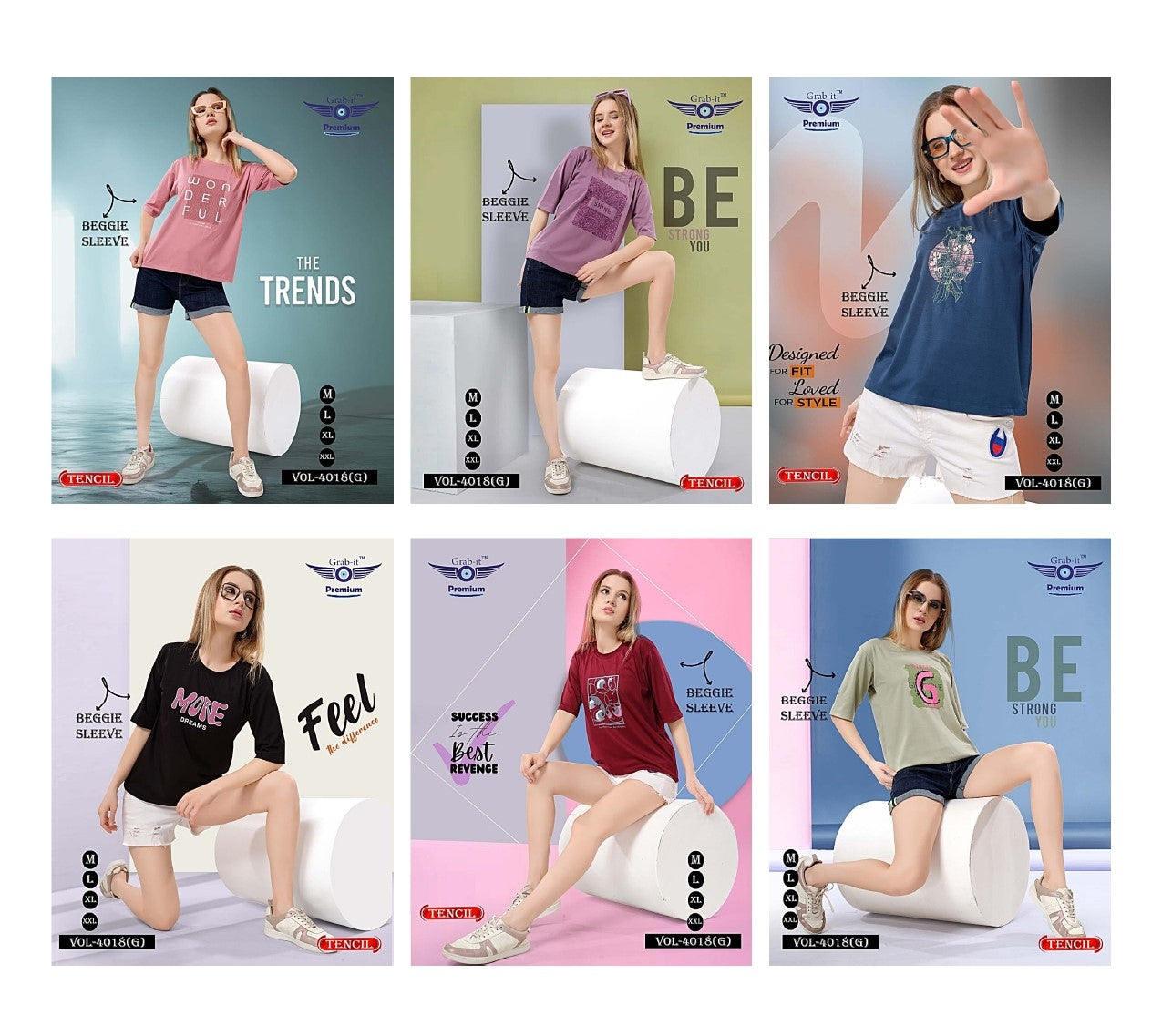 Beggie Sleeves Vol 4018 G Grab It Tencil Women Tshirt Wholesale Price