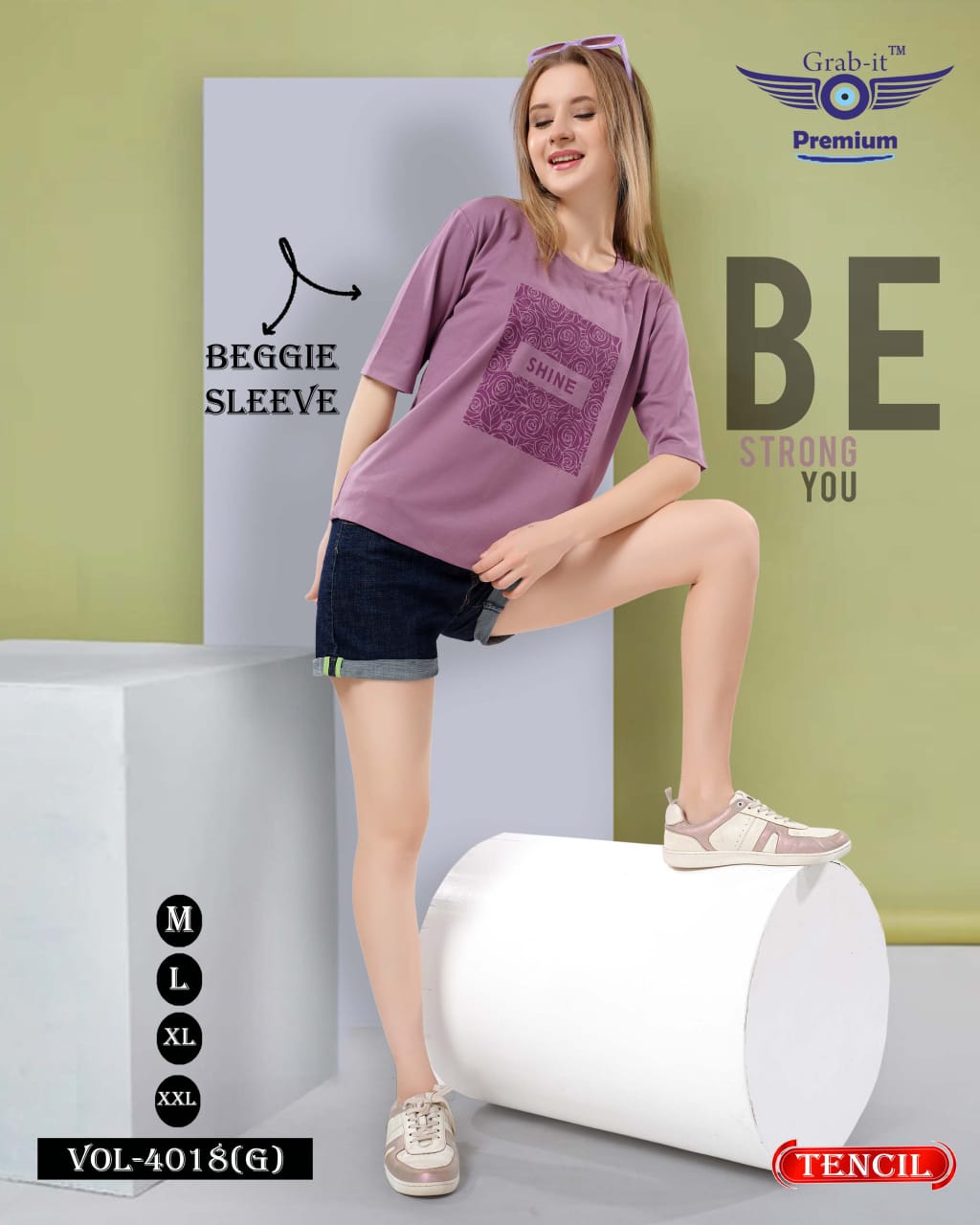 Beggie Sleeves Vol 4018 G Grab It Tencil Women Tshirt Wholesale Price