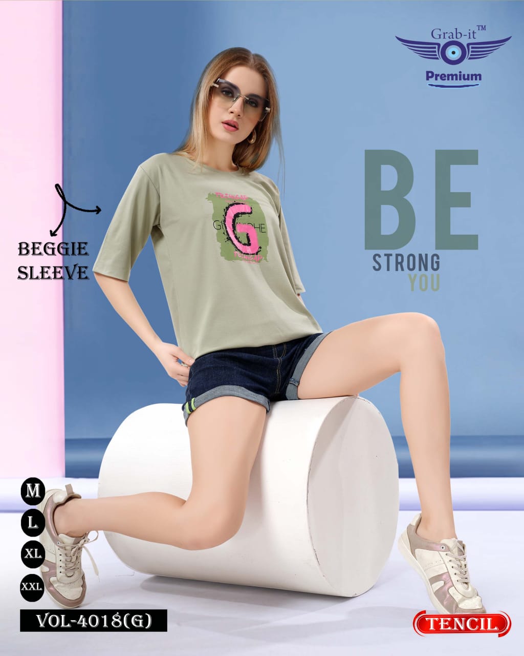 Beggie Sleeves Vol 4018 G Grab It Tencil Women Tshirt Wholesale Price