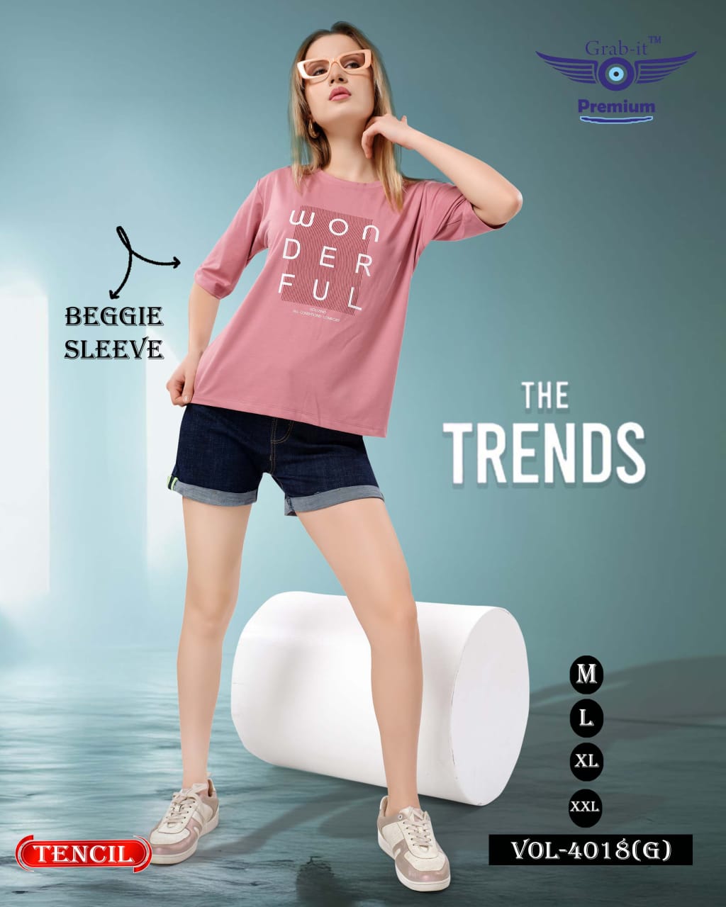 Beggie Sleeves Vol 4018 G Grab It Tencil Women Tshirt Wholesale Price