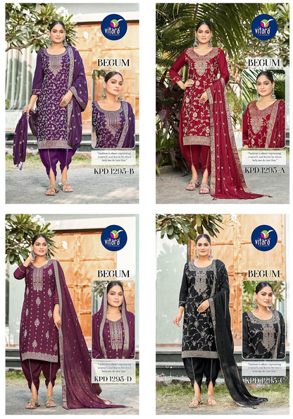 Begum Dhoti Style Vitara Muslin Jacquard Readymade Suits Wholesaler Gujarat