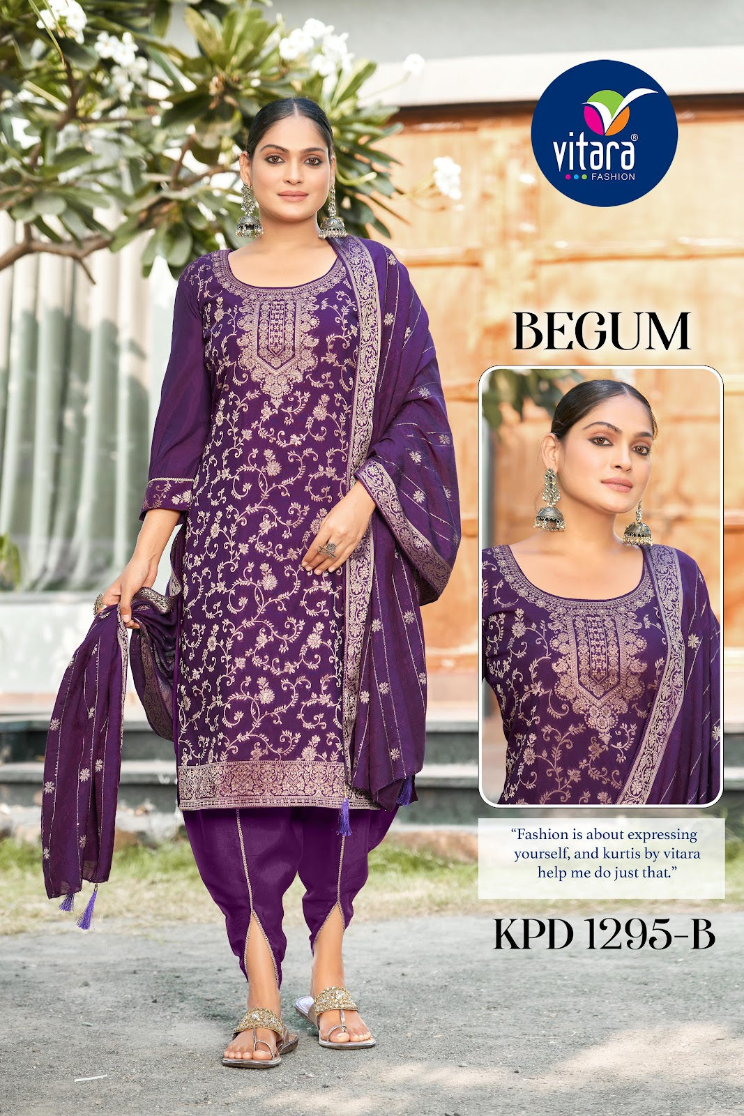 Begum Dhoti Style Vitara Muslin Jacquard Readymade Suits Wholesaler Gujarat