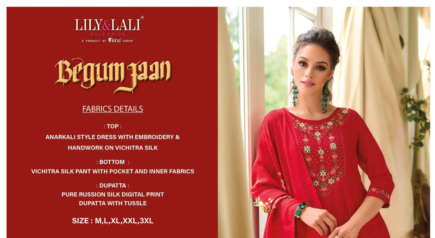 Begumjaan Lily Lali Vichitra Silk Readymade Anarkali Suits Exporter Ahmedabad