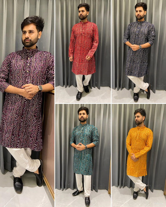 Being Bandhani Print Bluehills Cotton Mens Kurta Wholesale Rate