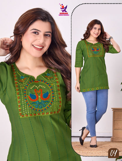 Being Stylish Mlm Kalash Lifestyle Rayon 17Kg Short Kurtis Exporter